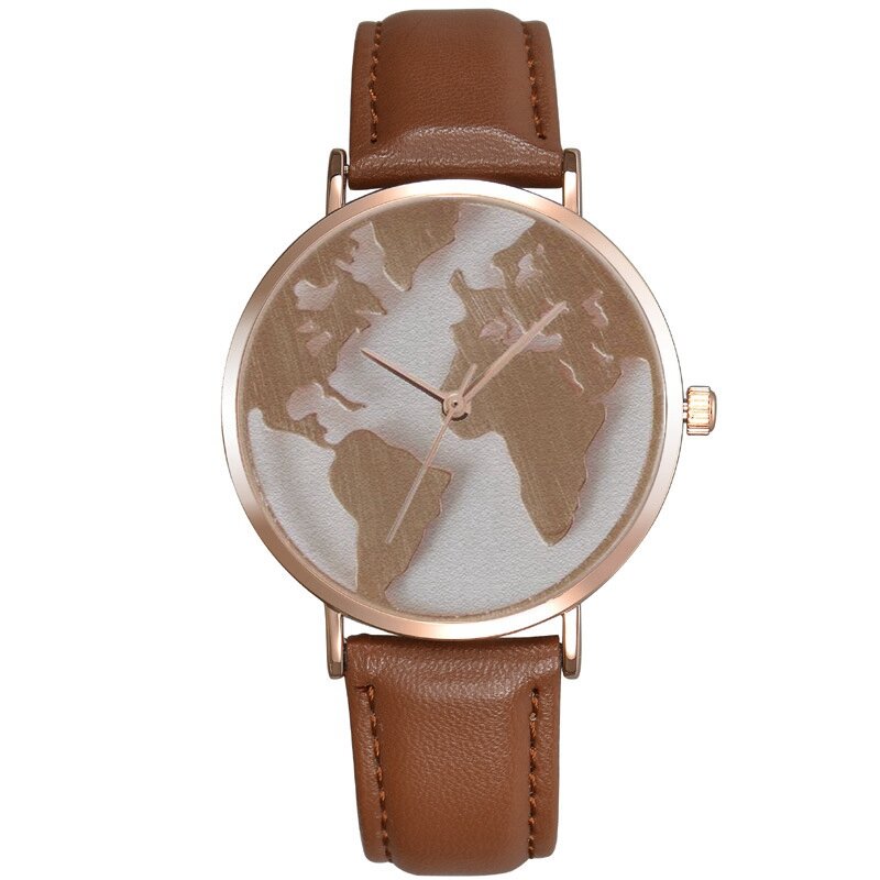 Reloj All Rose World Map, correa de malla con estampado de movimiento de cuarzo minimalista para viajes