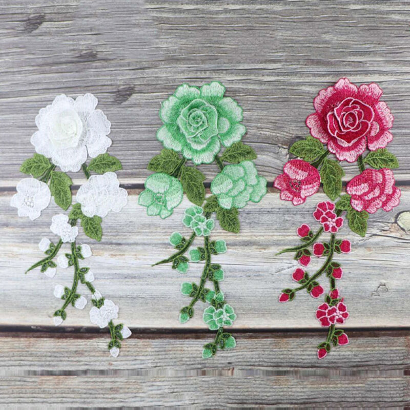 パッチの縫製,バラの花で刺繍された生地のステッカー,アップリケ,中国風の工芸品,diy,1個