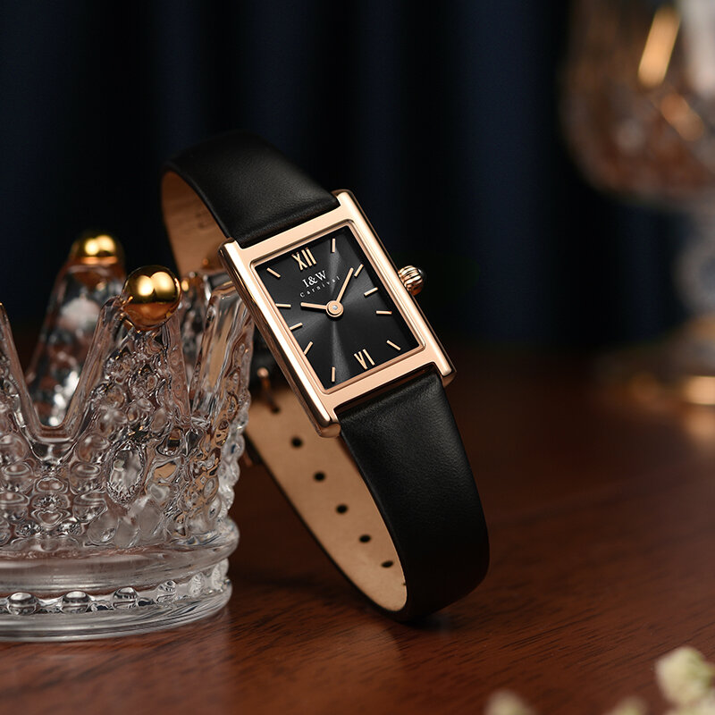 2022 새로운 패션 스퀘어 시계 럭셔리 브랜드 I & W 스위스 제 쿼츠 손목 시계 사파이어 가죽 드레스 시계