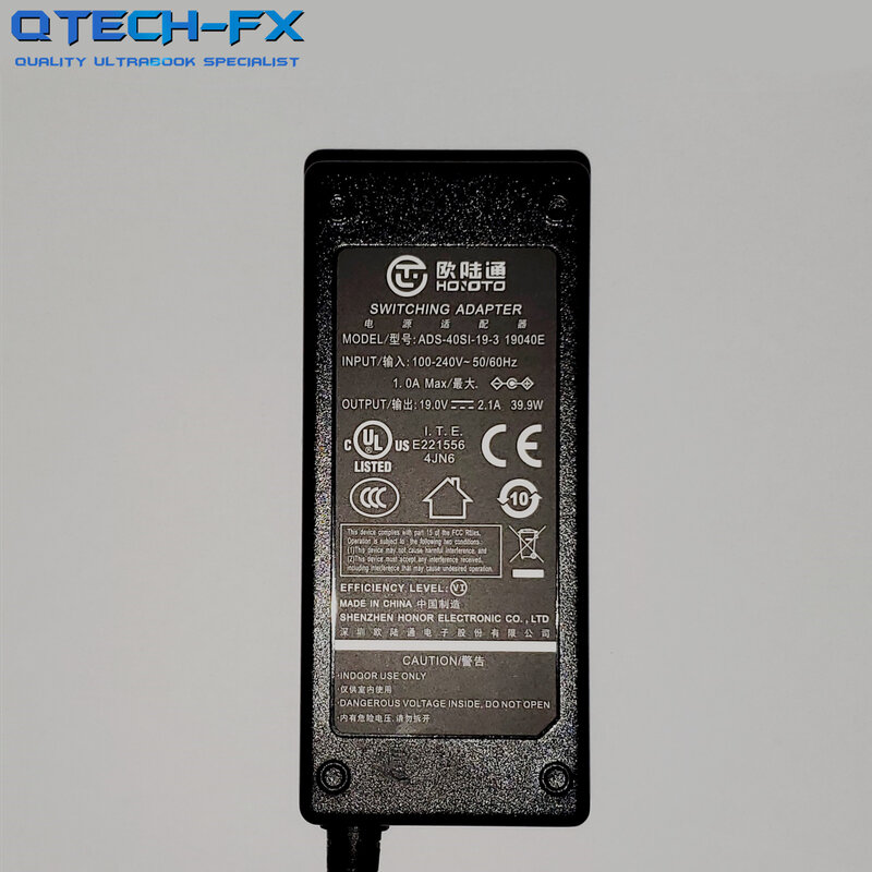 Accesorios para ordenador portátil, cargador QTECH-FX M10 QT156 HL156, entrada de 100-240V ~ 50/60Hz, salida de 19,0 V-2.1A, 39,9 W/EE. UU./REINO UNIDO/UE/AU