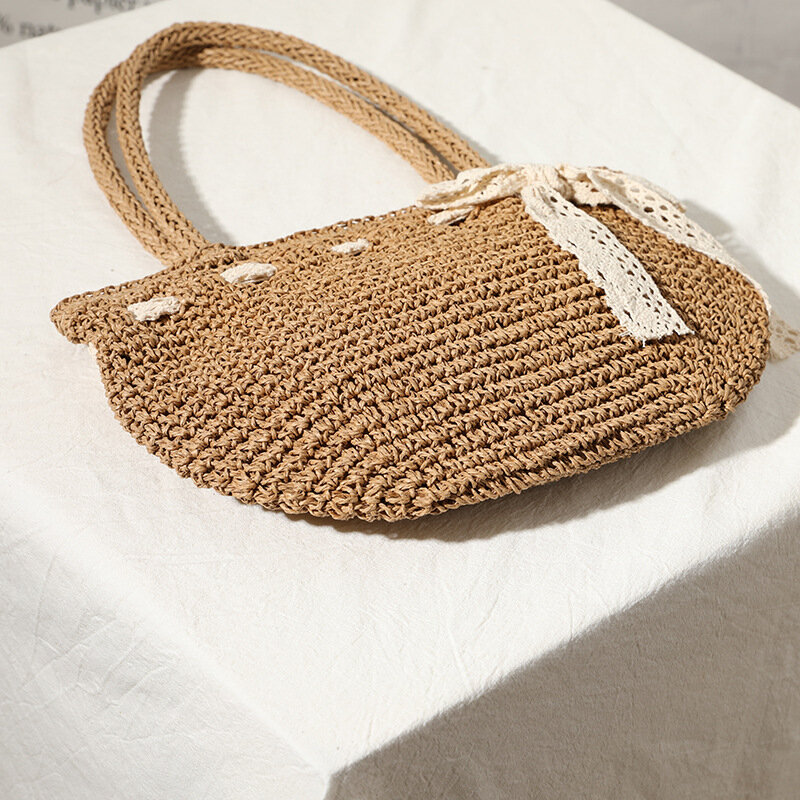 Женская плетеная Сумка с бантом, новинка 2021, Портативная сумка на плечо, Женская пляжная сумка для отдыха у моря
