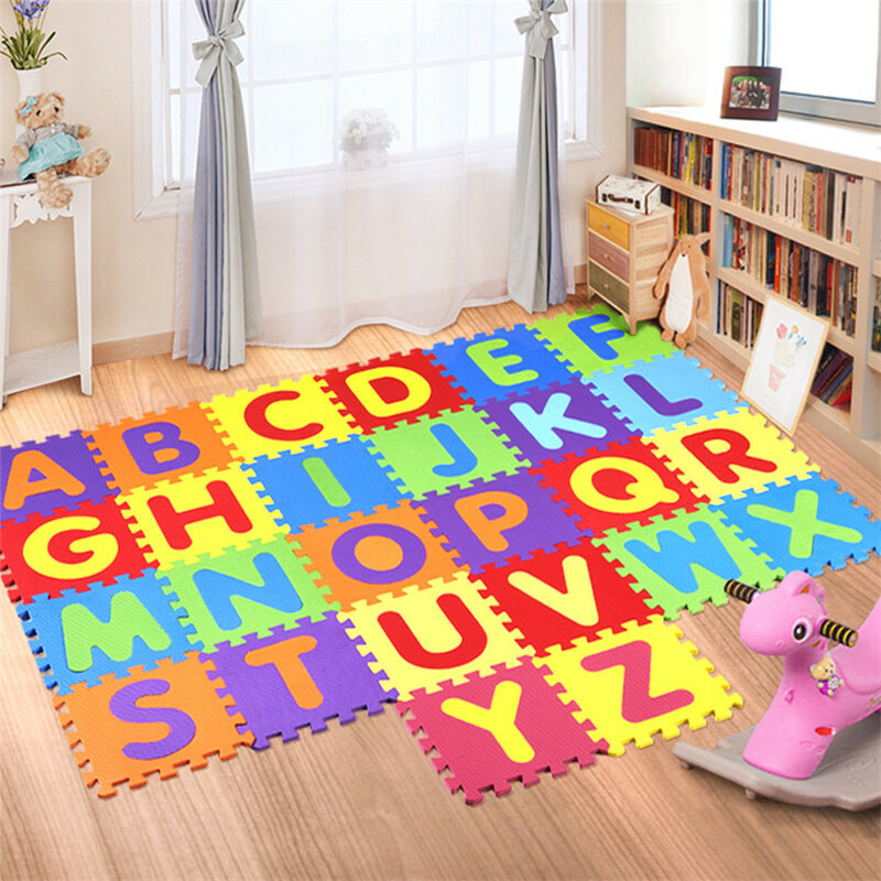 26 Pcs/set 30*30 Cm Kartun Alfabet Bahasa Inggris Pola Bayi Merangkak Tikar Mainan Puzzle untuk Anak EVA Busa Yoga huruf Tikar Belajar Mainan