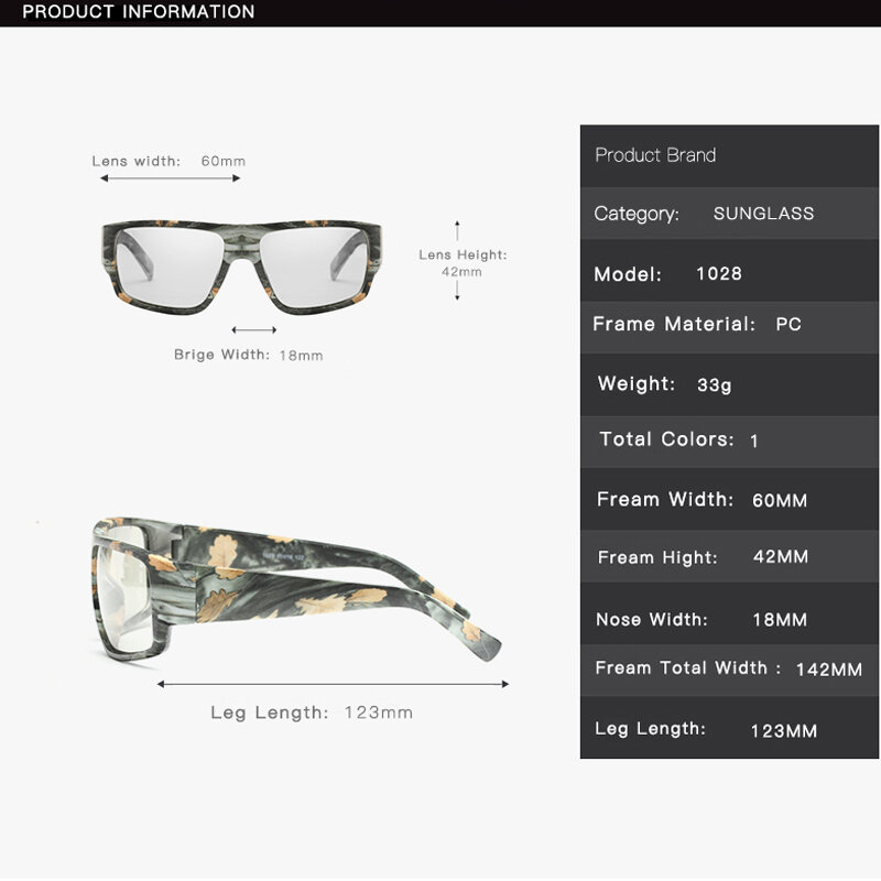 Square Photochromic Sunglasses Men Polarized Chameleon Glasses Driving Shades Sun Glasses Change Color Male Camo oculos gafas
