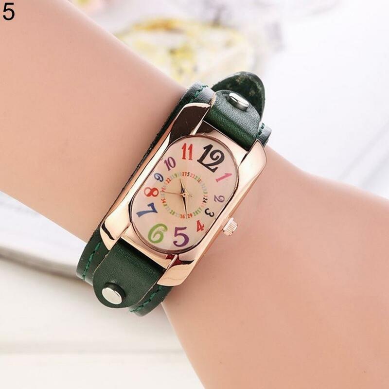 Fashion Casual WomenWatch Faux Leather Diamond Strap Band Oblong Case Quartz Wrist Watch clock women