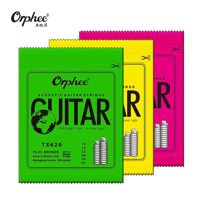 Orphee-cuerda de guitarra acústica, núcleo Hexagonal, 8% níquel, tono brillante de bronce, Extra ligero, medio, superventas, 1 Juego