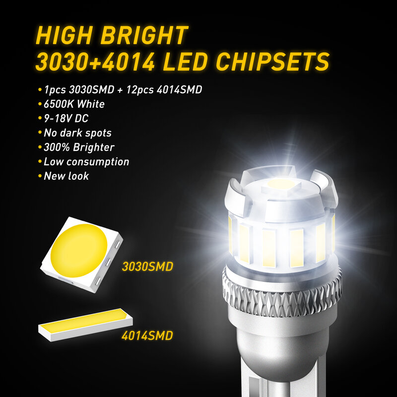 Bombillas LED T10 W5W para coche, luz roja Canbus 194 168, luz amarilla de lectura Interior, lámpara de matrícula de maletero, 6500K, 2 uds.