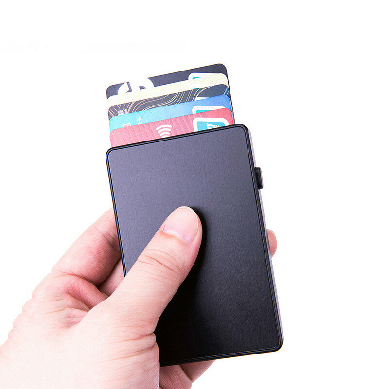 Zovyvol anti-roubo titular do cartão caixa carteira inteligente fino rfid moda embreagem pop-up botão titular do cartão personalizado cartão de nome caso