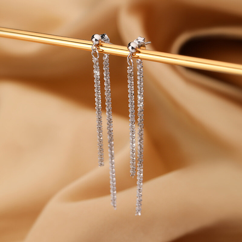 Brincos longos borla de orelha espumante para mulheres, prata esterlina 925, joias multifunções, temperamento, presente de banquete