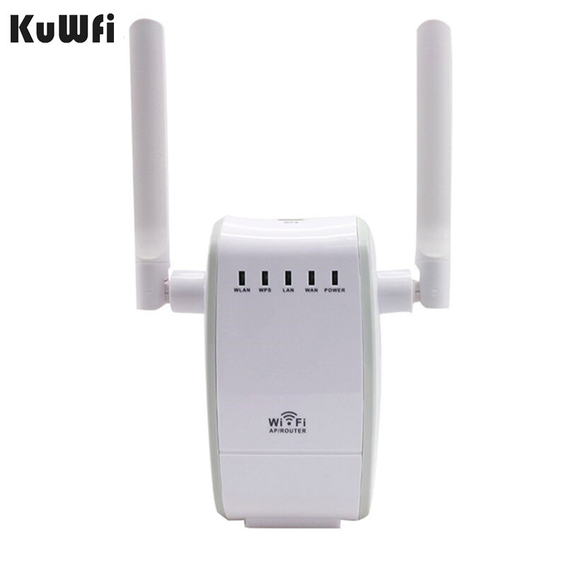 KUWFI 300Mbps Pengulang Wifi dengan 2 RJ45 Port Antena Ganda Mendukung Router Pengulang Jembatan Klien Mode AP Pengulang Nirkabel