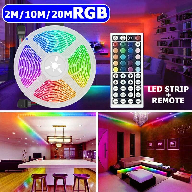 5m 10m 20m tira de luz LED RGB SMD 3528 cinta Flexible cinta de luz led tira de luz DC 12V RGB diodo cinta adaptador de Control remoto