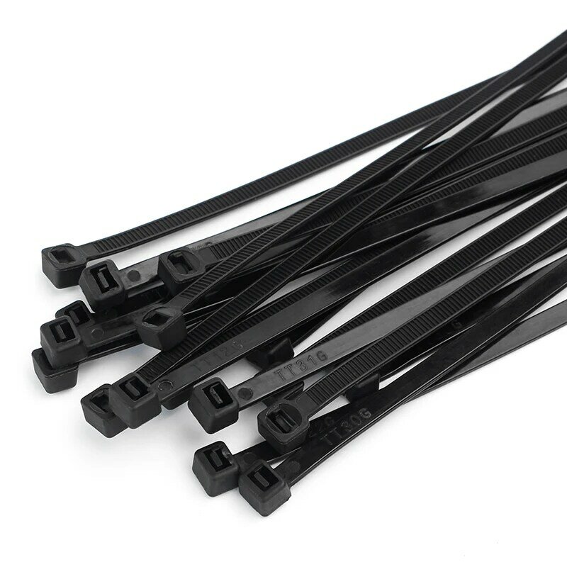 Lot de 100 attaches de câble en plastique et Nylon, autobloquantes, noires, avec anneau de fixation à fermeture éclair