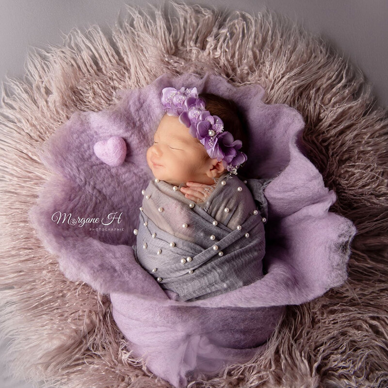 Don & Judy 수공예 100% 양모 펠트 라운드 담요, 아기 사진 촬영 세트, 바구니 스터퍼, 신생아, 유아 사진 소품