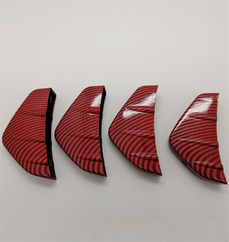 Difusor de labio de parachoques trasero de coche, aletas de tiburón de aspecto de fibra de carbono rojo Universal, 4 unids/lote