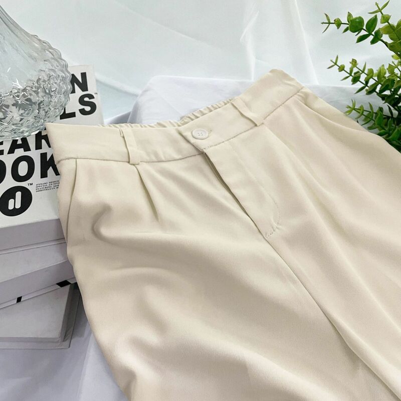 Jasnokolorowe proste spodnie garniturowe damskie nowe wiosenne i letnie koreańskie wysokiej talii Slim spodnie do kostek damskie