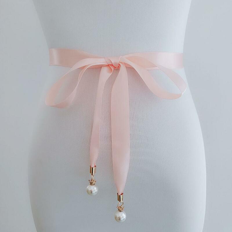 LzL Home Bridal Belt Silk Ribbon Belt Pearl Crown Pendant Exquisite Simple Waistline Bridesmaid Dress Belt Daily Accessories