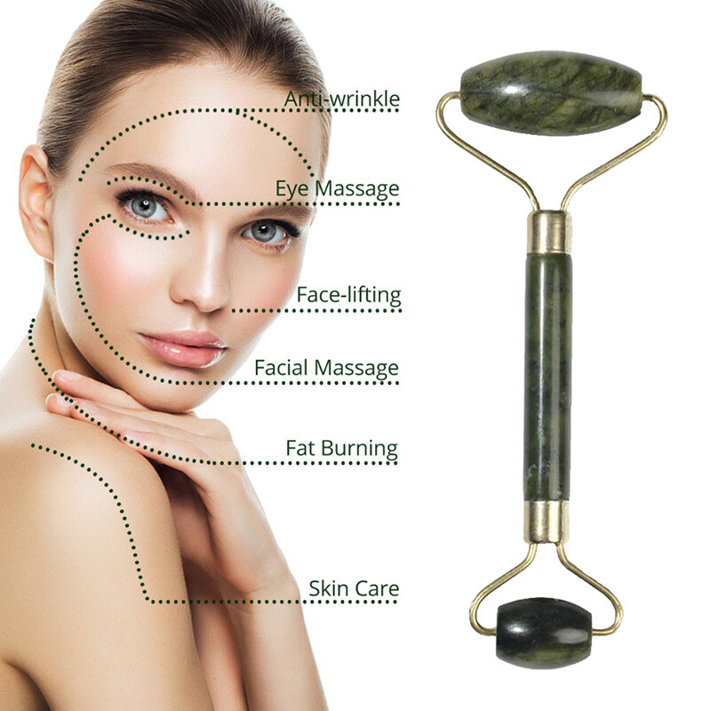 Dropshipping naturalny masażer rolka jadeitowa Jade kamień wałek do twarzy skóra szyi narzędzia do pielęgnacji cienki lifting kosmetyczny wałek do masaż wyszczuplający