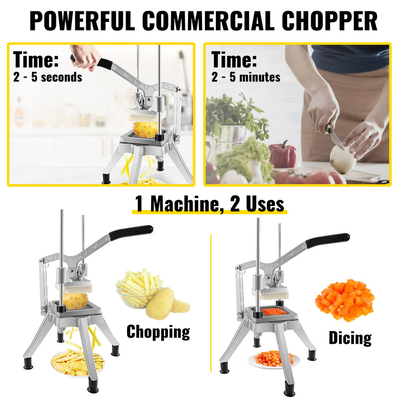 VEVOR Commercial Vegetable Chopper with 4 Blades Stainless Steel Home French Fry Dicer Slicer Manual Cutting Kitchen Appliance