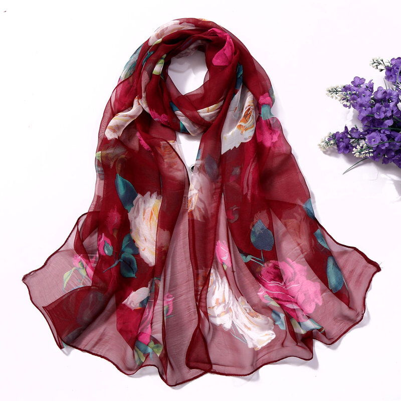 Georgette-bufanda de gasa para mujer, chal largo de hoja de loto, de varios colores, Color degradado, rosa, elegante, de verano