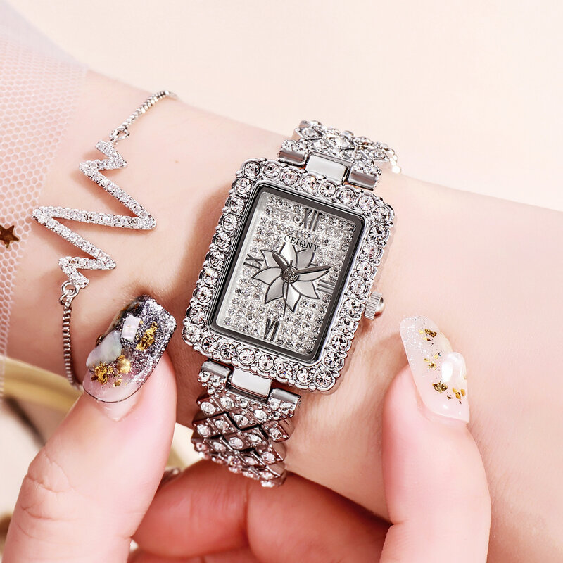 Luxo cheio de diamante relógio feminino cristal senhoras pulseira relógios de pulso relógio relojes quartzo senhoras relógios para mulher 837935