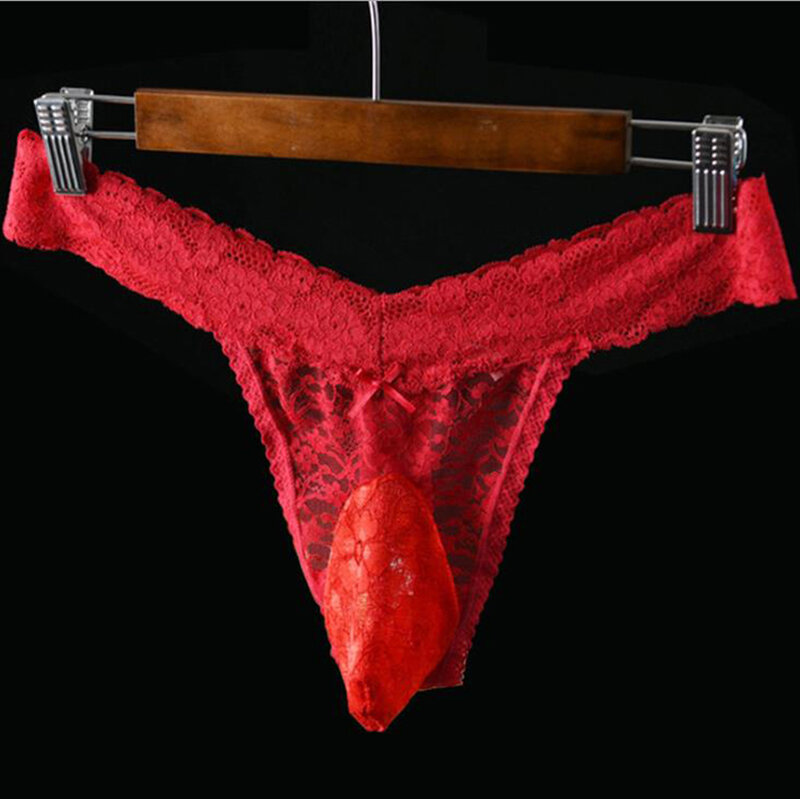 Mannen Almos Naked Sissy Sexy Lace Thongs Erotische Fun Ondergoed Volwassen Homo Pouch G Strings Ondergoed