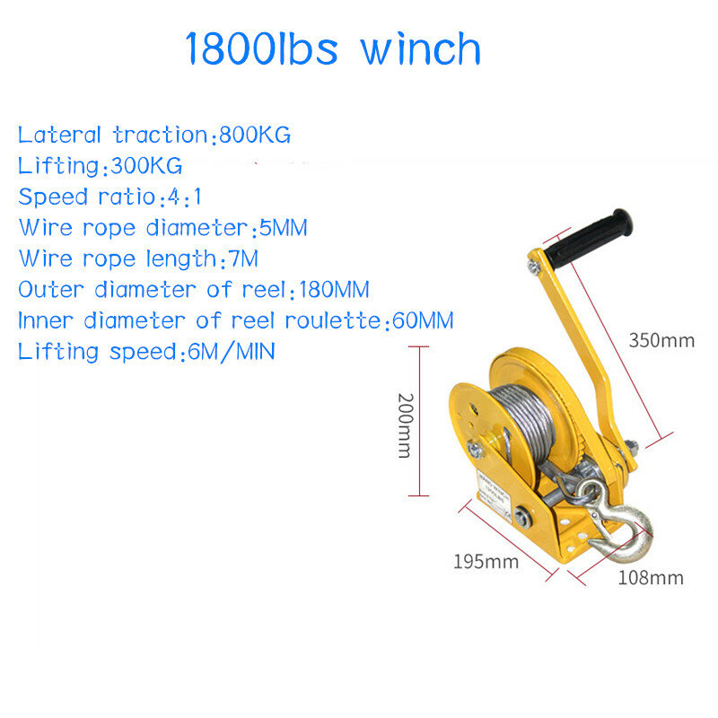Hand-Crank Winch Winch Listrik Self-Locking Rem Tangan Crank Winch 1200 Lbs 1800Kg 2600 Lbs winch