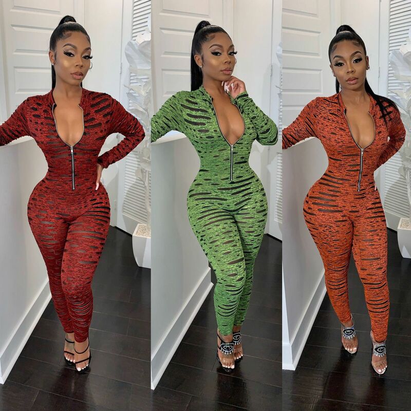 BKLD Bodycon Rompers Womens Jumpsuit 2019 Fashion Zipper Mesh Patchwork Women New Clothes Autumn Long Sleeve Sexy Club Jumpsuits