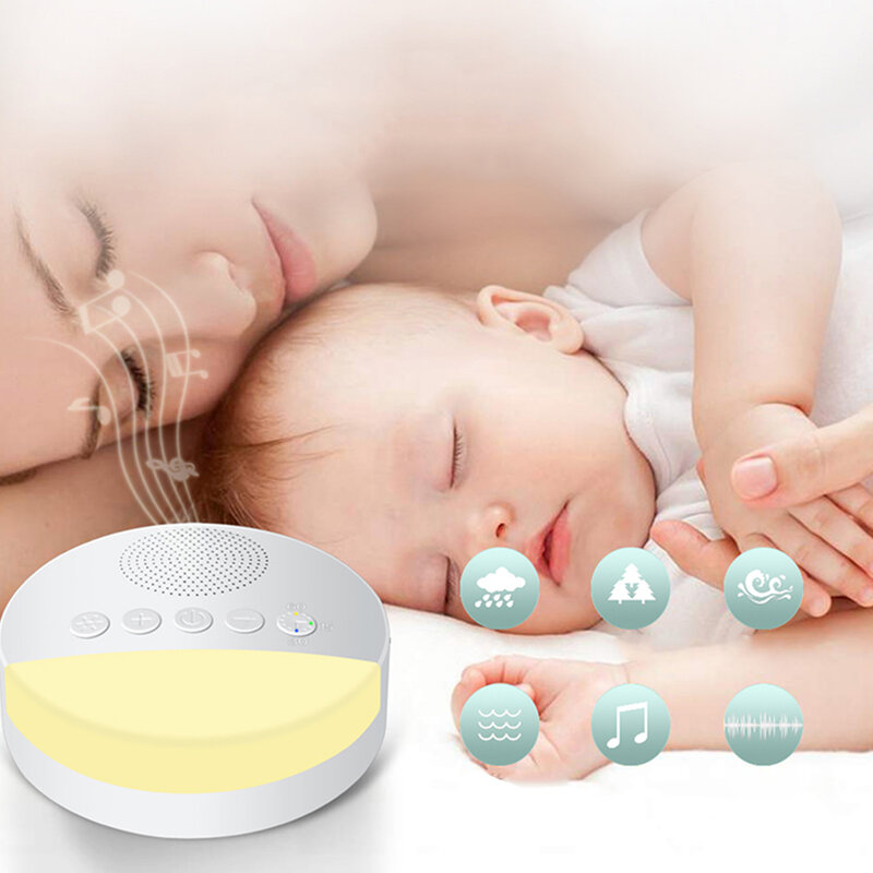 Máquina de ruído branco recarregável para bebês, dispositivo usb para dormir com desligamento cronometrado, luz noturna, reprodutor de ruídos