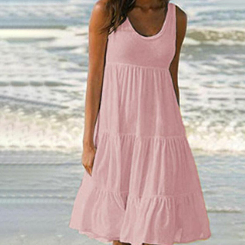 Jocoo Jolee Women Causual O Neck Sleeveless Ruffles Mini Dress Boho Solid Beach Sundress Oversized Loose Dress 2023 Summer