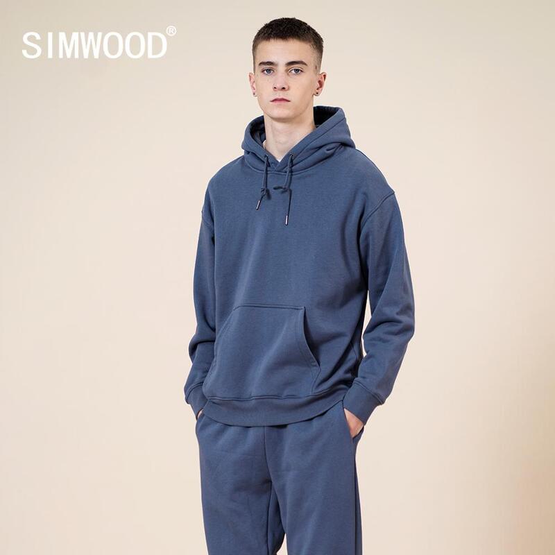SIMWOOD-Sweat-shirt à capuche pour homme, optique, poids lourd, pulls chauds, sweats à capuche Smile Jogger, 13 couleurs, automne, hiver, 390g, nouveau, 2023