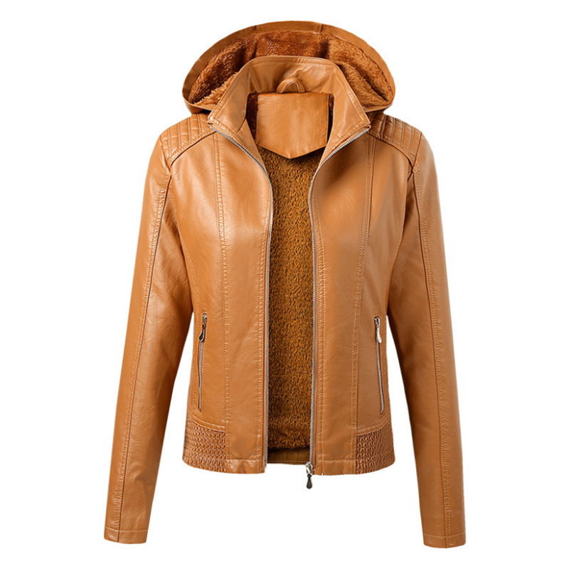 Manteau en cuir PU femme, col à capuche, velours, court, garder au chaud, mode, automne, hiver, S-XL, nouveauté