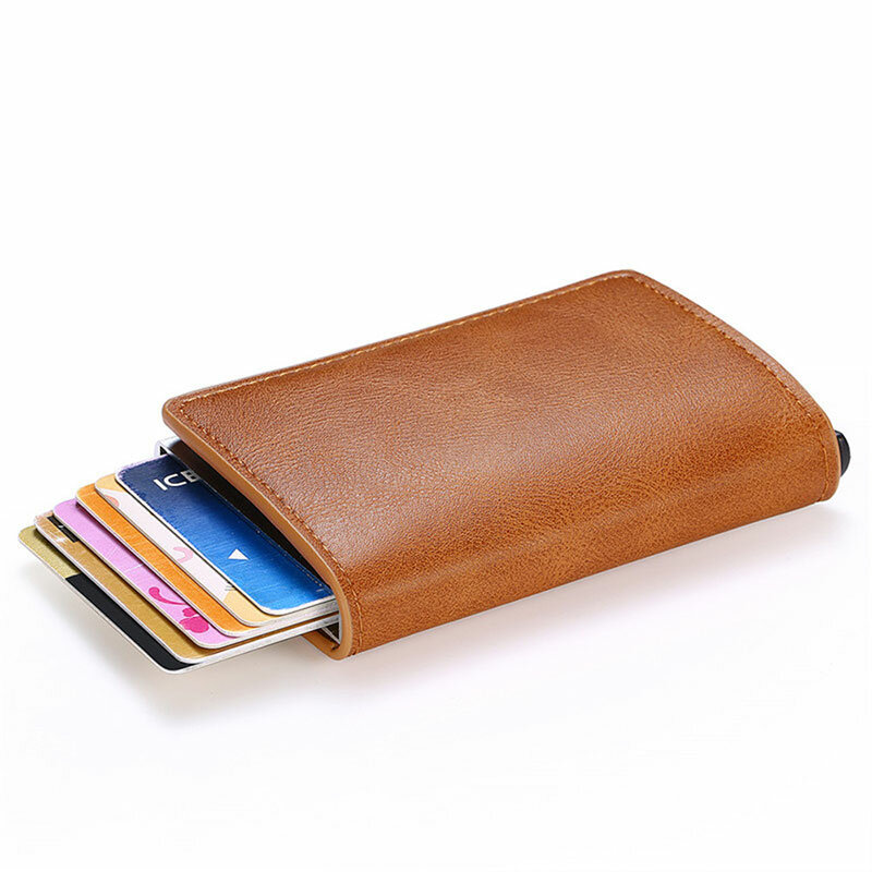 Rfid blokowanie ochrony mężczyźni Id etui na karty kredytowe portfel skórzany Metal aluminium kart bankowych dla ludzi biznesu przypadku posiadacza karty kredytowej