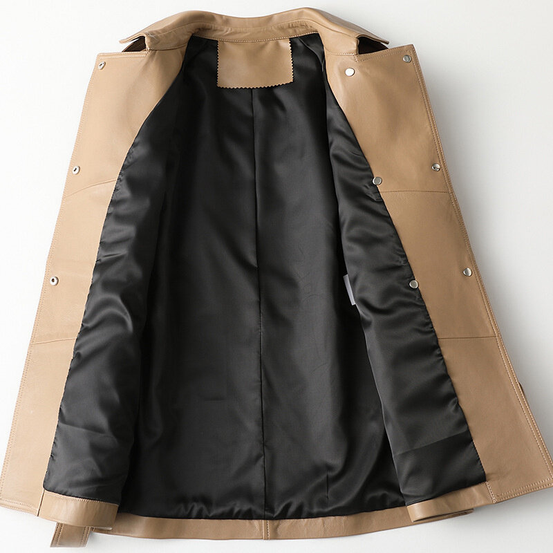 Jaket Mantel Kulit Asli Kulit Domba Lembut Pakaian Musim Gugur Musim Dingin Wanita Jaket Bergaya Inggris Kasual Mantel Mode Ukuran Besar