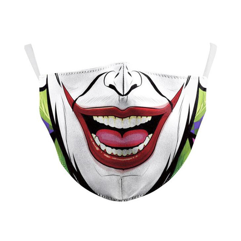 3d impressão à prova de poeira anti nevoeiro máscara cosplay dos desenhos animados anime moda máscara de lavagem joker super-herói engraçado ajustável doméstico