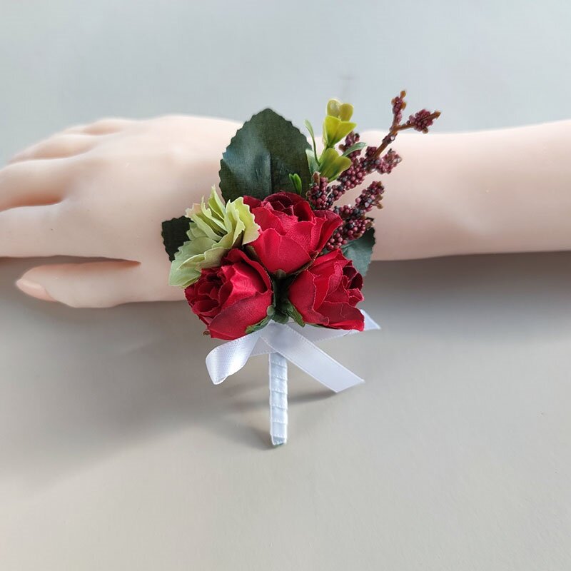งานแต่งงานเจ้าบ่าวBoutonniere Pins Corsage Bridesmaidsสร้อยข้อมือเจ้าบ่าวเข็มกลัดดอกไม้กุหลาบผ้าไหมผู้เข้าพักพรหมแต่งงานอุปกรณ์เสริม