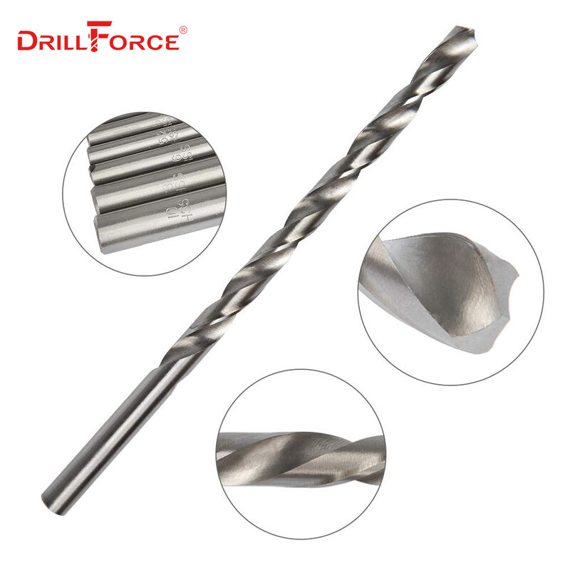 Drillforce-brocas largas de 0,5mm-3,2mm para carpintería, Metal, plástico, HSS, 60/80/100/120mm de longitud, broca helicoidal