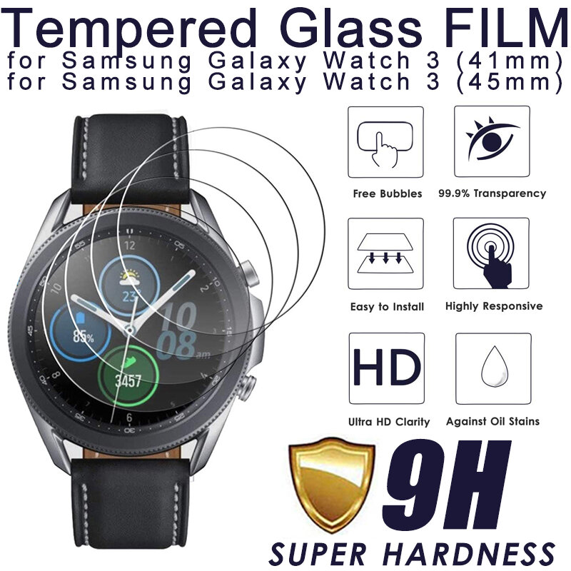 Protetor de tela de vidro temperado para samsung galaxy watch 3, 45mm, 41mm, 9h película protetora para galaxy watch 3, novo 2020