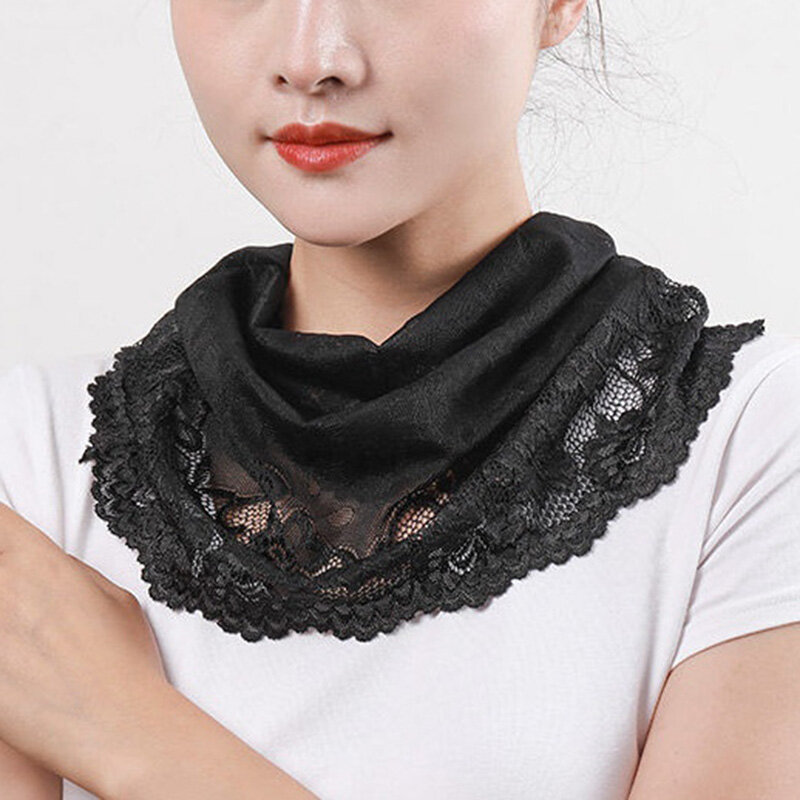 Protetor de sol de renda coreana respirável gola falsa, cachecol de proteção para pescoço mulheres de seda gelo proteção cervical coluna rosto lenço de enrolar p98
