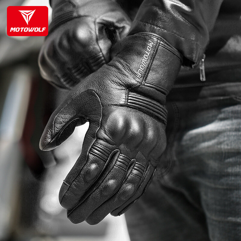 Guanti da Moto in vera pelle impermeabile antivento inverno caldo estate traspirante Touch funziona guanti Moto pugno Palm Protect