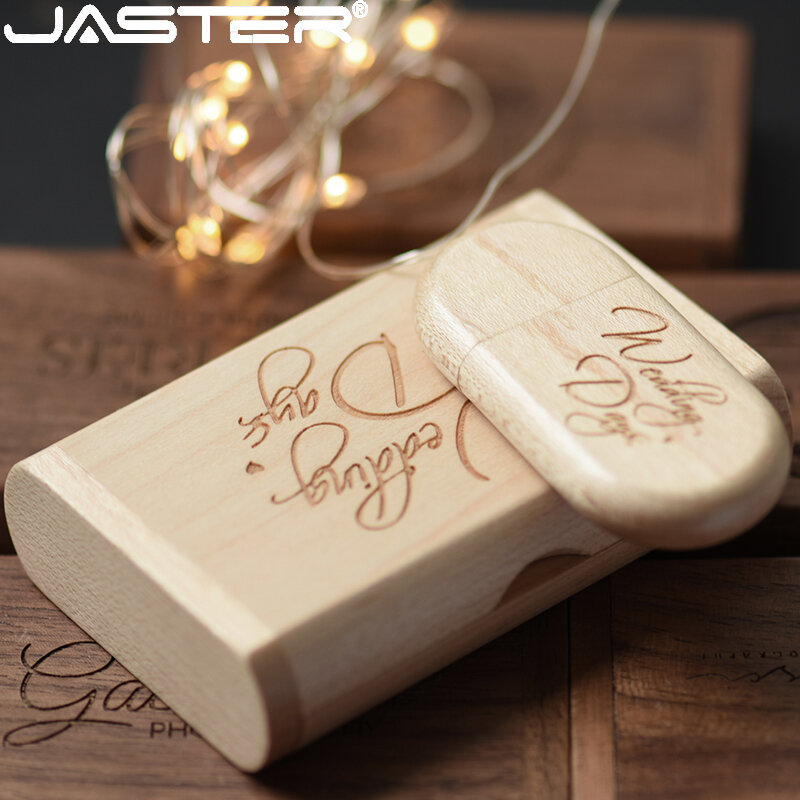 JASTER-thumb drive USB 2,0 de almacenamiento externo, regalo de fotografía, 4GB/8GB/16GB/32GB/64GB, 5 unidades, logotipo gratis, usb de madera + caja, envío gratis