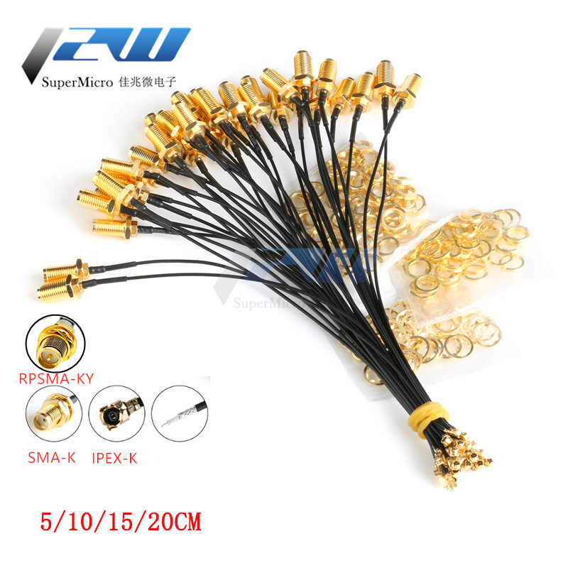 5 Pcs/Lot IPEX to SMA, SMA Connector Cable Female to UFL/ u.FL/ IPX/IPEX,RF Coax Adapter Assembly Pigtail Cable 1.13MM RP-SMA-KY