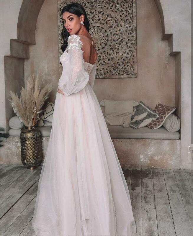 LSYX свадебное платье А-силуэта с длинным рукавом длиной до пола с открытой спиной длиной до пола с Боковым Разрезом Кружевная аппликация сексуальное Элегантное свадебное платье