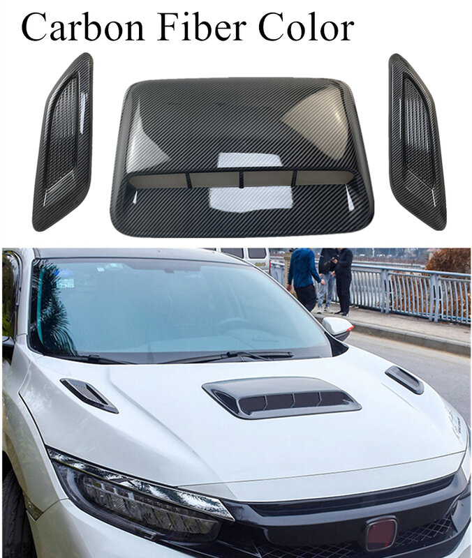 3 pçs/lote universal capa do carro colher de ventilação ar capô capa lateral do meio guarnição olhar carbono
