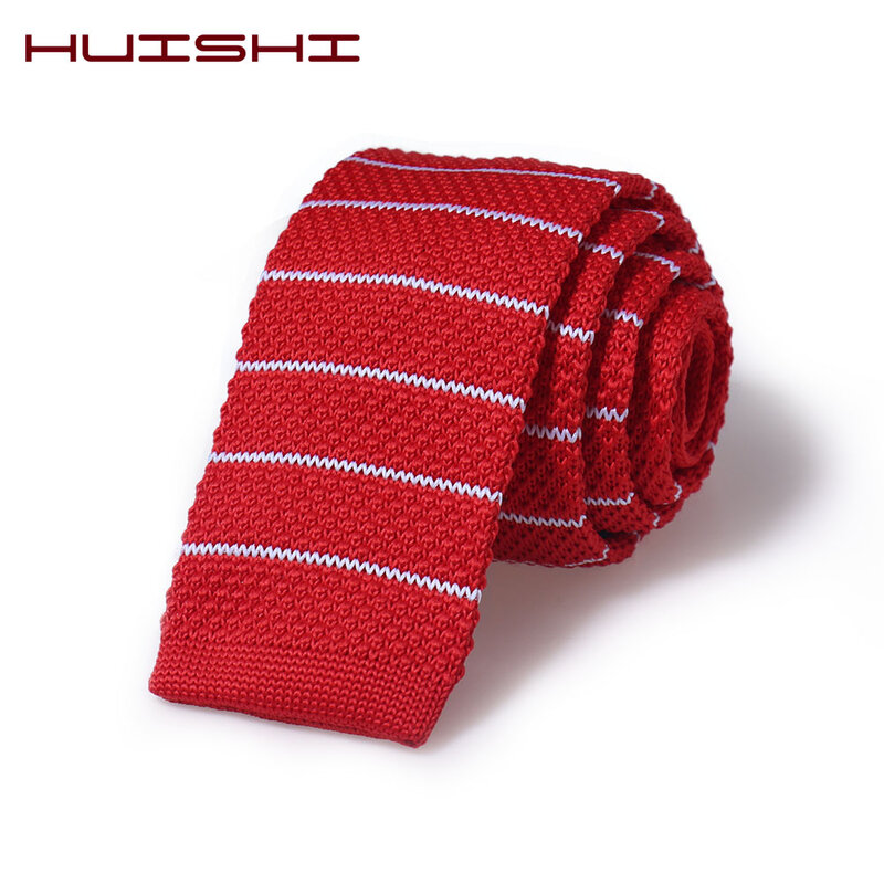 HUISHI-슬림 패션 니트 남성용 넥타이, 5.5 cm 솔리드 블랙 화이트 그레이 블루 버건디 니트 넥타이