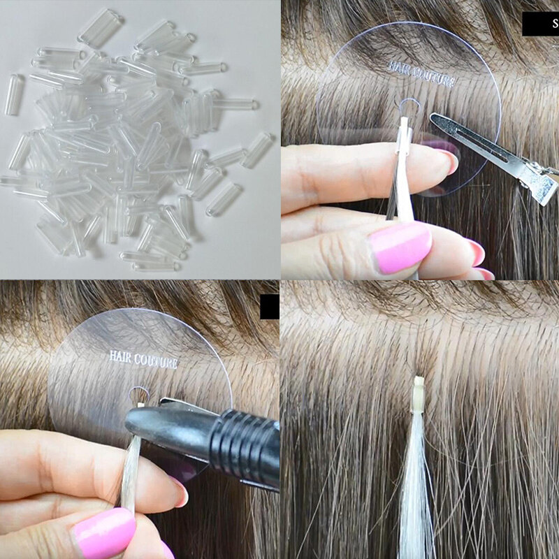Tubos termorretráctiles para extensiones de cabello, sin adhesivo, fusión de Color transparente, accesorios para el cabello, herramientas, 1000 Uds.