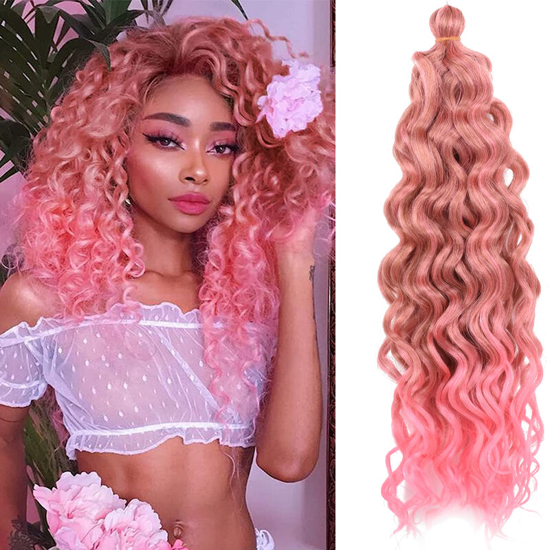 18Inch Diepe Oceaan Wave Gehaakte Vlecht Haar Water Wave Roze Hawaii Afro Krullen Voor Vrouwen Synthetische Vlechten Hair Extensions