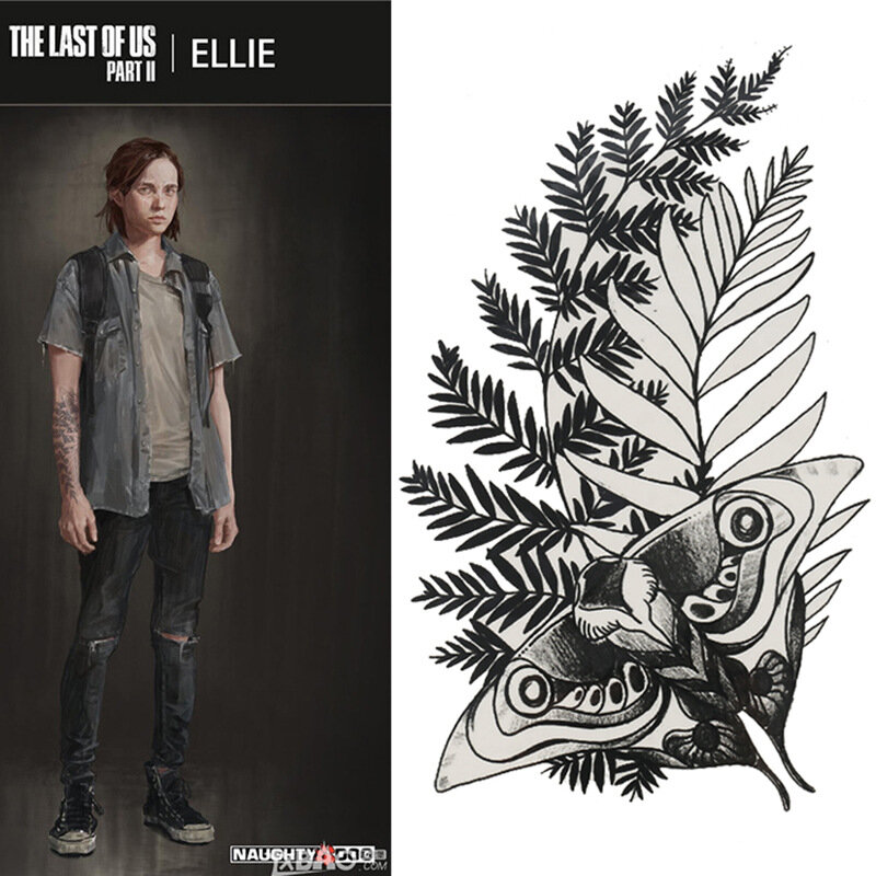 The Last Of Us: Parte II Cosplay de tatuajes falsos de Ellie, llaveros impermeables, pegatinas de transferencia, pegatina temporal, belleza Sexy Unisex