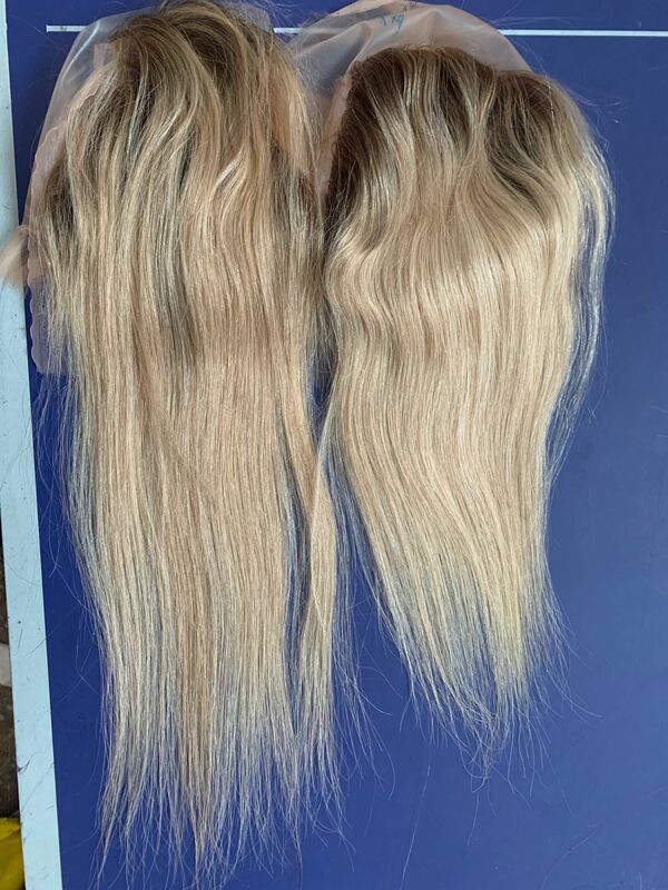 6-20 calowy kolor Ombre ludzki włos Topper Blond PU mono baza 100% Remy włosy włosy klip skóry w 4/613 peruka włosy dla kobiet