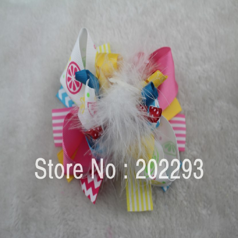 5-inch Mixed Color Feather Bow Cartoon Ribbon Girl Hair Accessory
