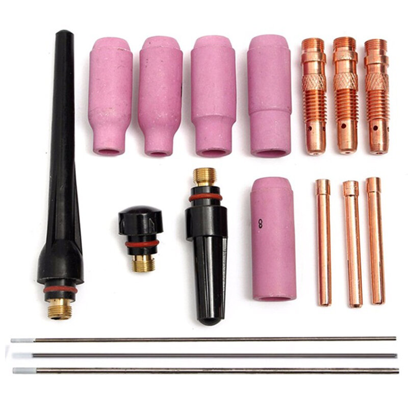 New 17Pcs Welders Welding Torch Tig Cup Collet Body Nozzle Kit Tungsten Electrode For Wp-17/18/26 Tig Welding Torch