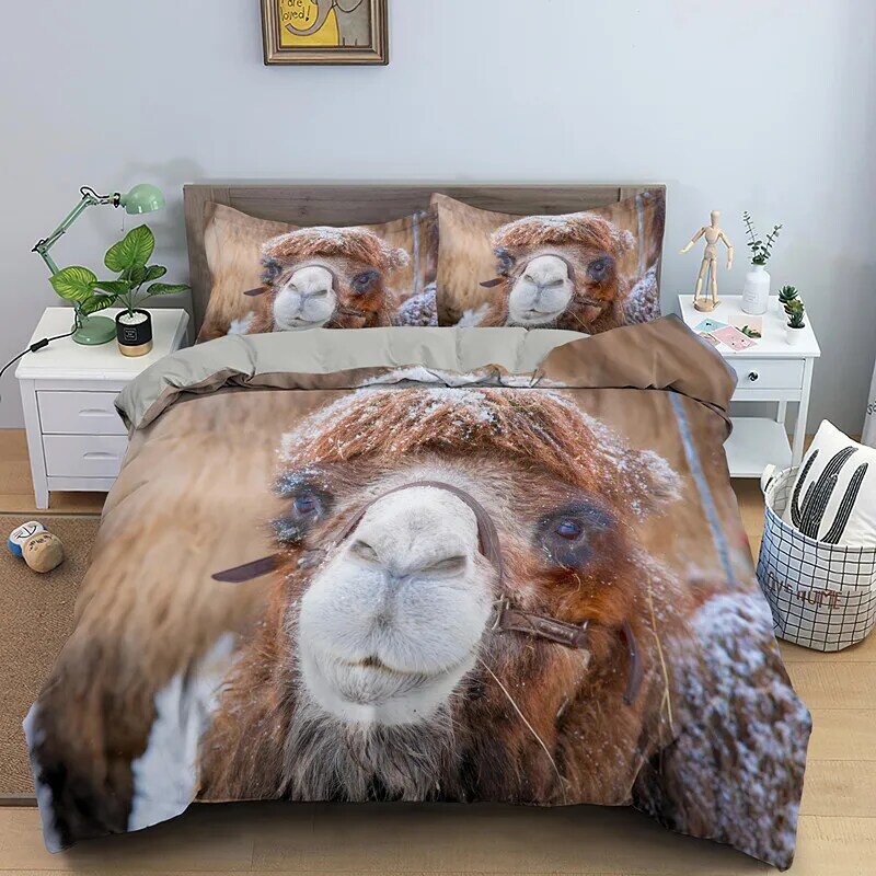 Parure de lit imprimée Camel du désert, ensemble de literie de luxe avec housse de couette, simple, Double, King, Queen